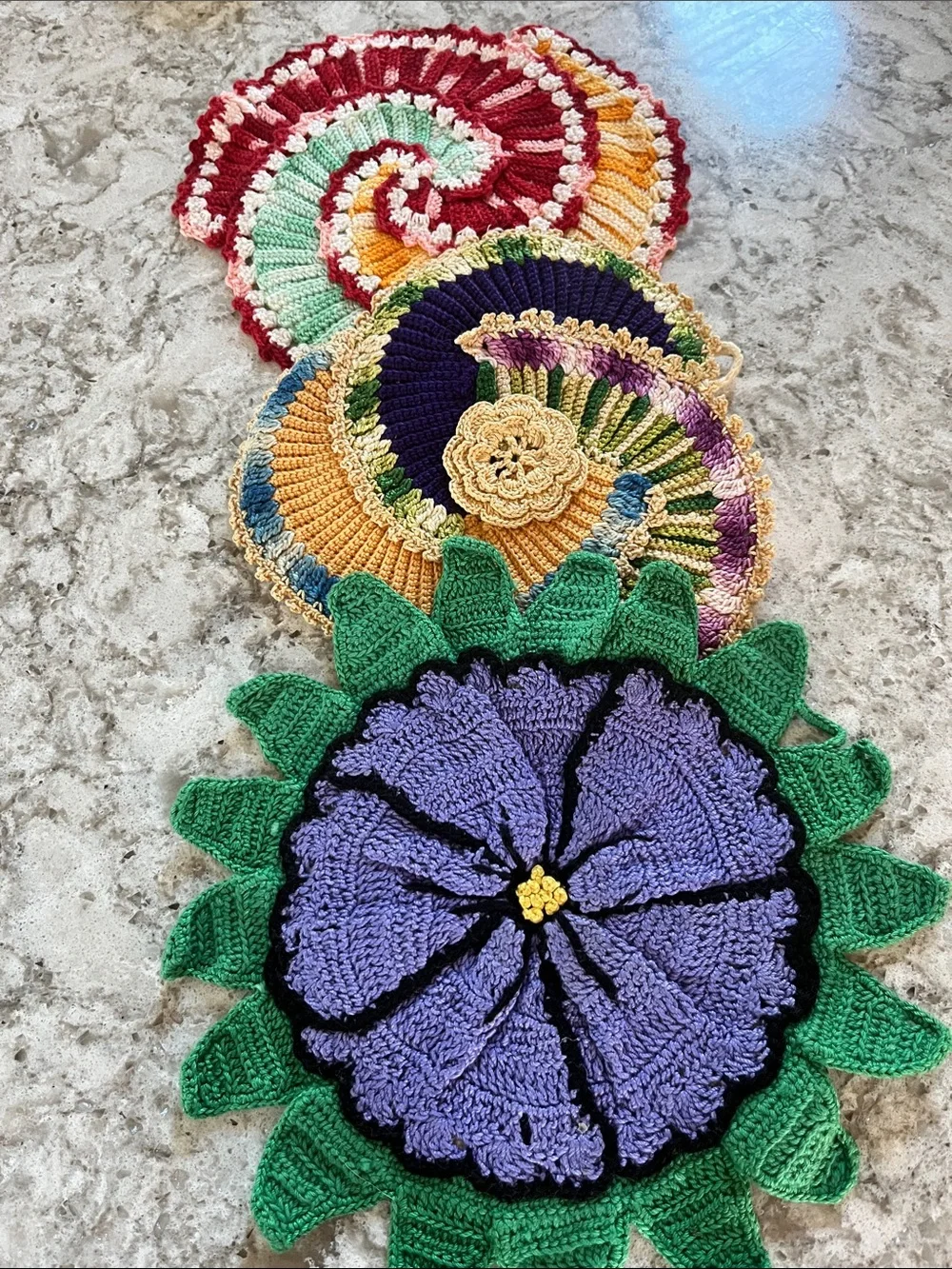 Vintage Handmade Crochet Floral Round potholders -3-